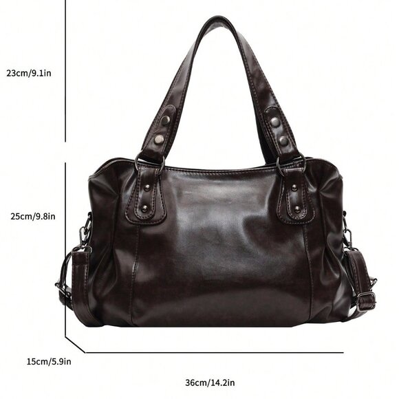 Coffee Brown Vintage Women Large Capacity Handbag - Picture 2 of 7